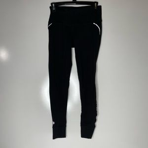 Athleta Relay Tight Size XS Black Mesh Ruched Legs Reflective.